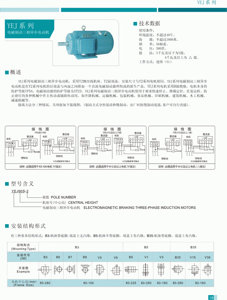 YEJ系列電磁制動三相異步電動機技術(shù)數(shù)據(jù)